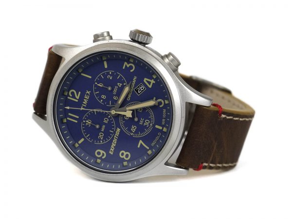 Timex TwC013900 Expedition Scout Chrono Blue Dial Brown Leather Strap Watch