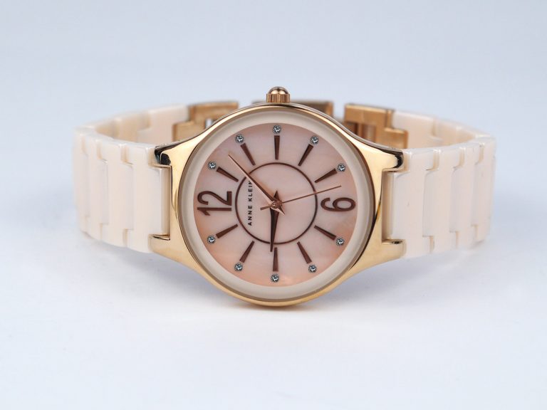 Anne Klein Women's AK 2182RGLP Glitter Accented Rose Gold-Tone and Light Pink Ceramic Bracelet Watch
