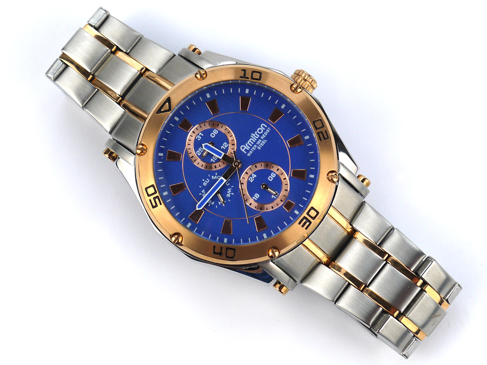 Armitron Men's 20-4957BLTR Multi-Function Blue Dial Two-Tone Bracelet Watch