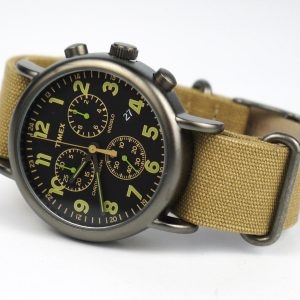 Timex TW2P85200 Weekender Chrono Oversized Tan Nylon Strap Black Dial Casual Watch