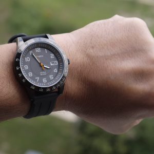 Timex T2N919 Elevated Classics Gunmetal-Tone Watch with Black Resin Band