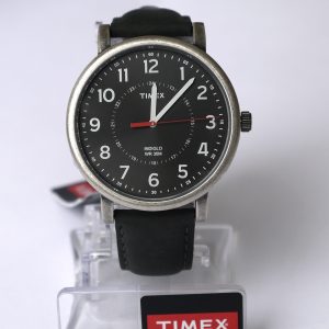 Timex T2P219AB Originals Silver-Tone Watch with Black Leather Band