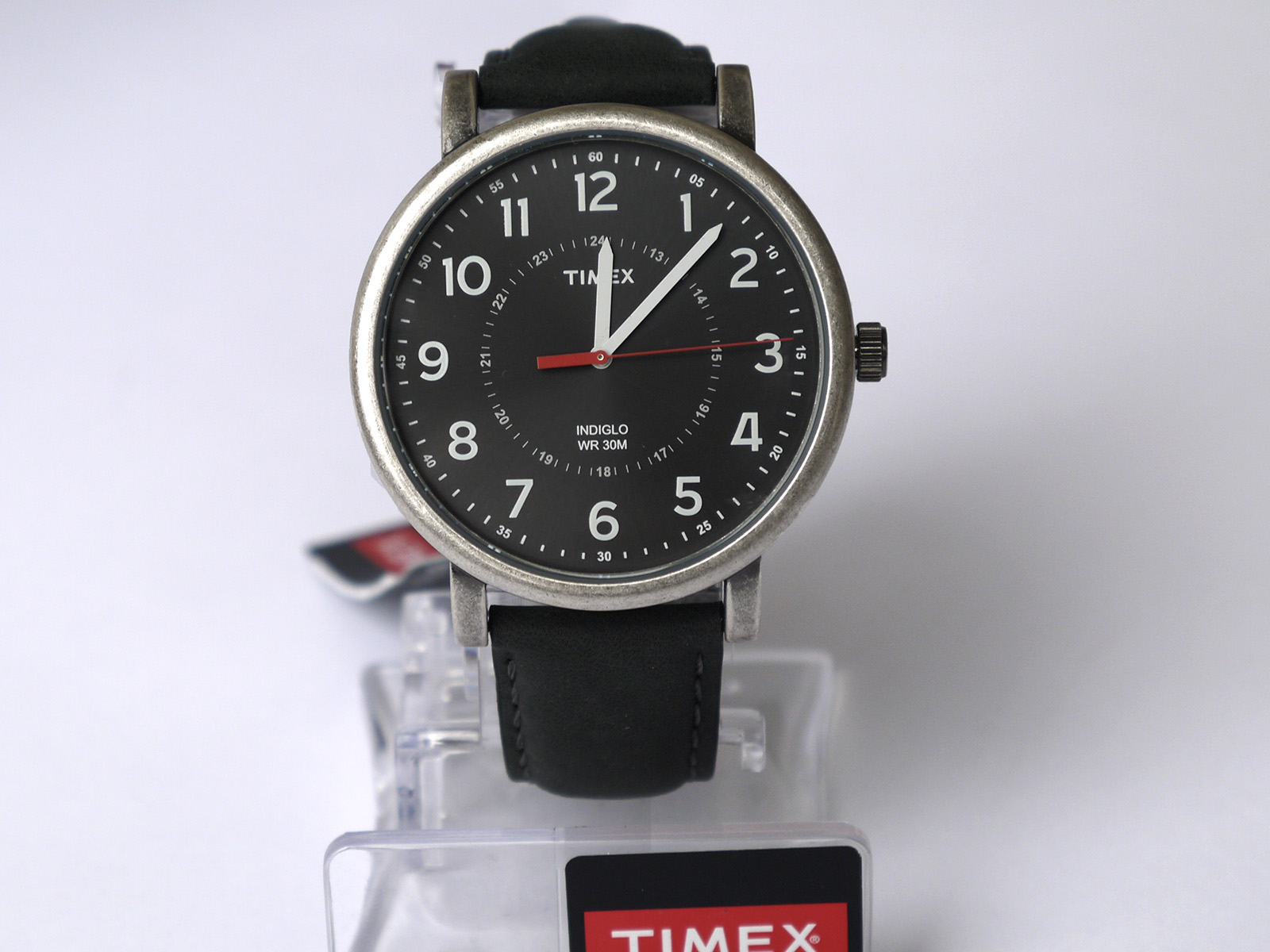 Timex T2P219AB Originals Silver-Tone Watch with Black Leather Band