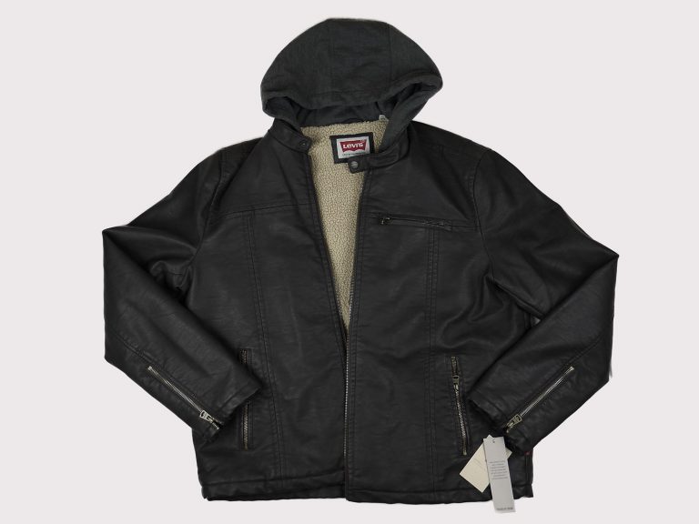 Levi's Men's Sherpa Lined Rugged Buffed Cow Faux Leather Hooded Racer, Dark Brown