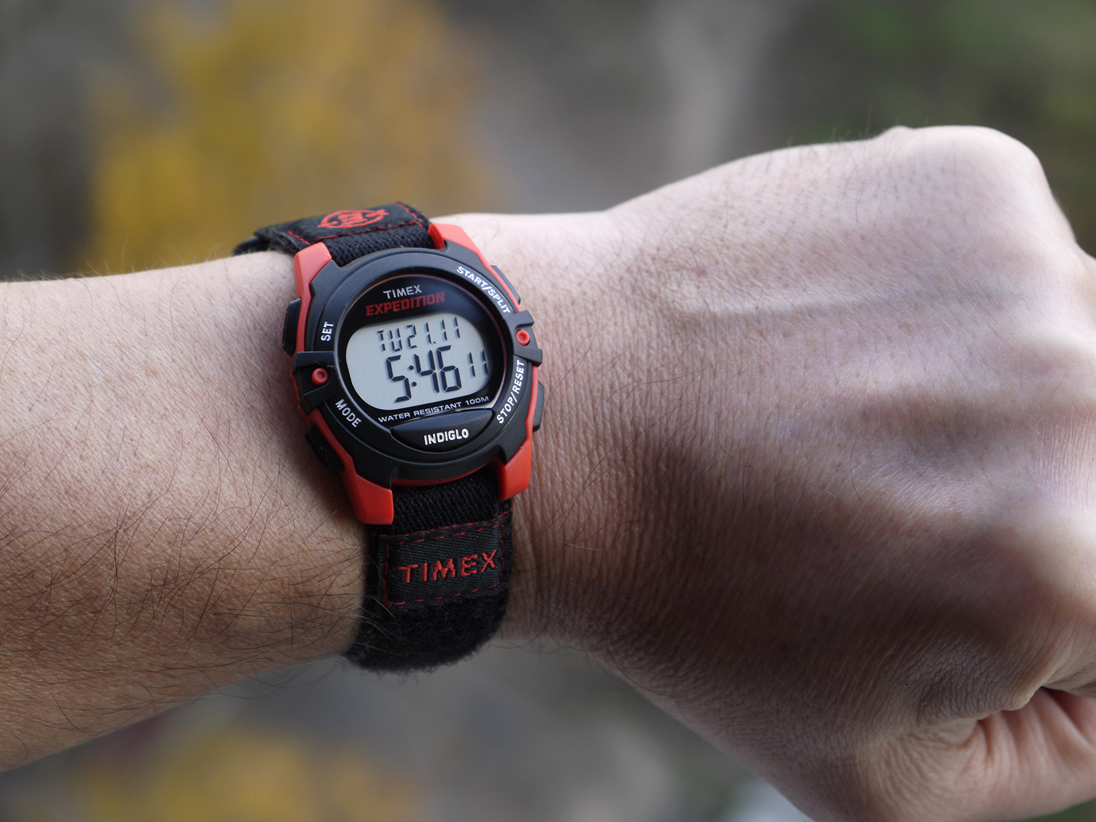Timex T49956 Expedition Mid-Size Digital Black Red Fast Wrap Strap 