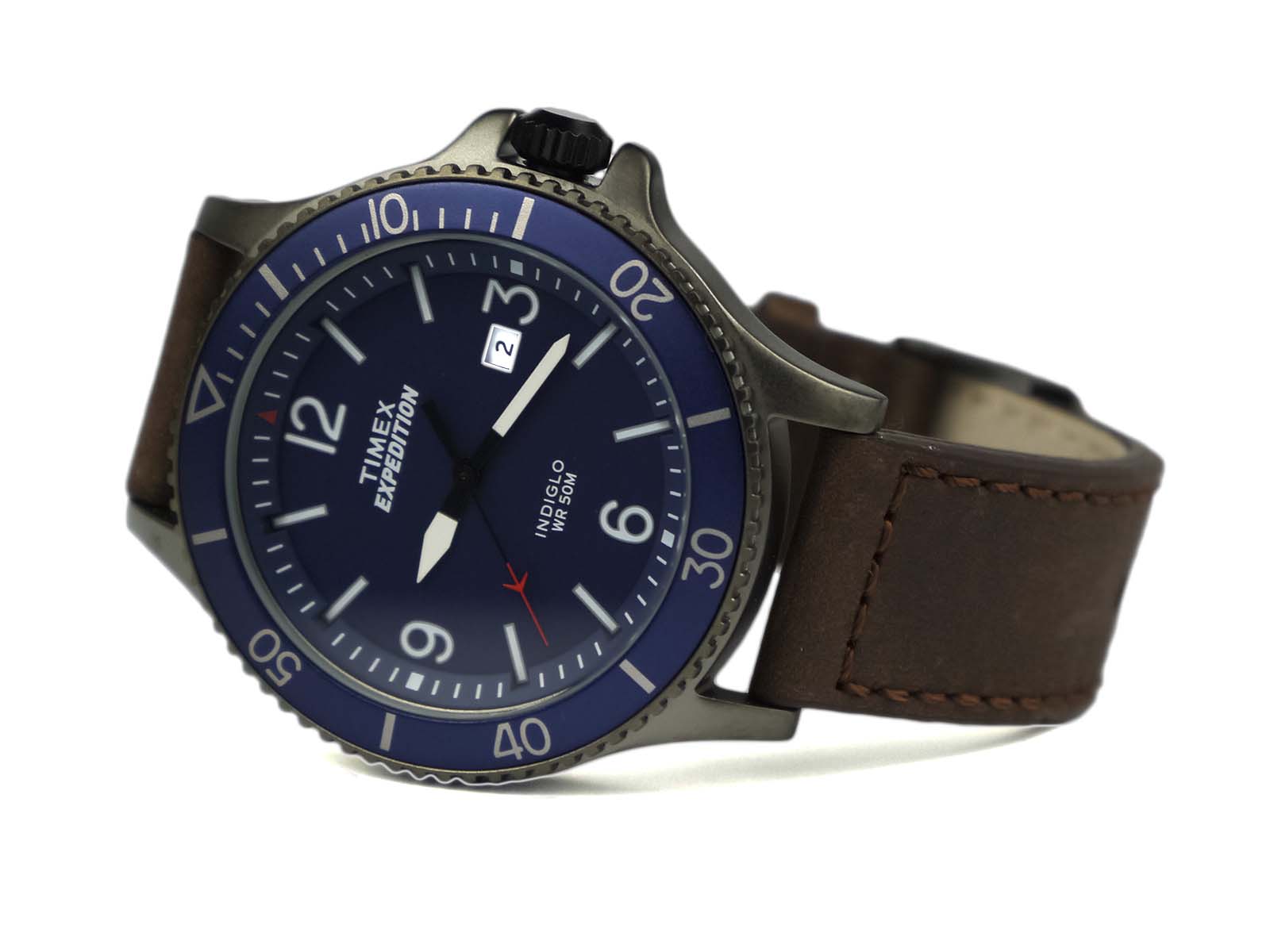 Timex TW4B10700 Expedition Ranger Brown Gunmetal Blue Leather Strap Watch