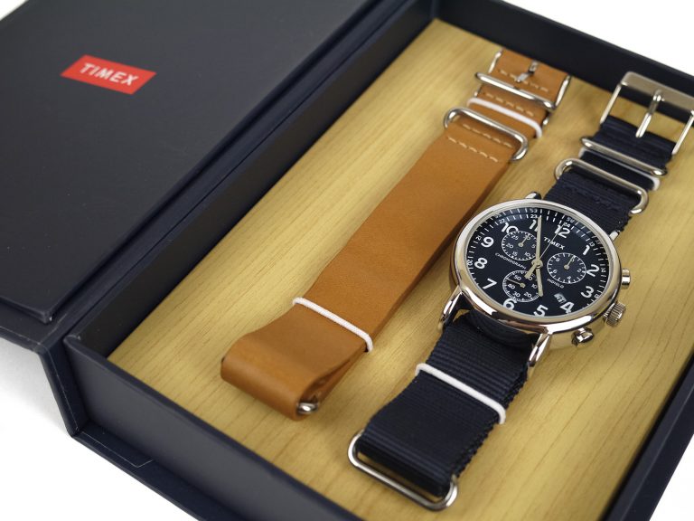 Timex TWG012800 Weekender Chrono Tan Leather Strap Watch Gift Set + Navy Nylon Strap