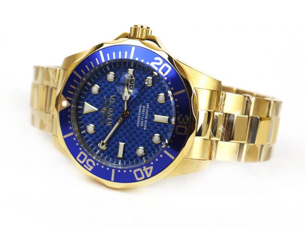 Invicta 14357 Pro Diver Blue Carbon Dial 18k Gold Ion-Plated Watch