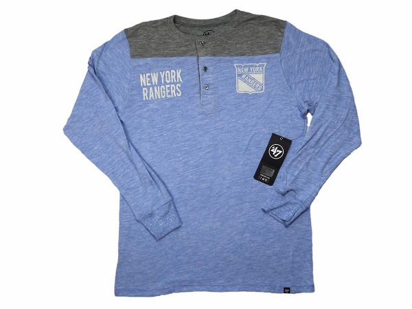 47 Brand NHL New York Rangers Henley Long Sleeve Tee Olympic Blue