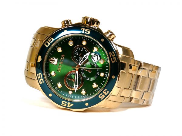 Invicta 0075 Pro Diver Chronograph 18k Gold-Plated Green Dial Watch