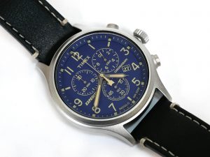 Timex Tw4B12400 Expedition Blue Dial Black Leather Strap Watch