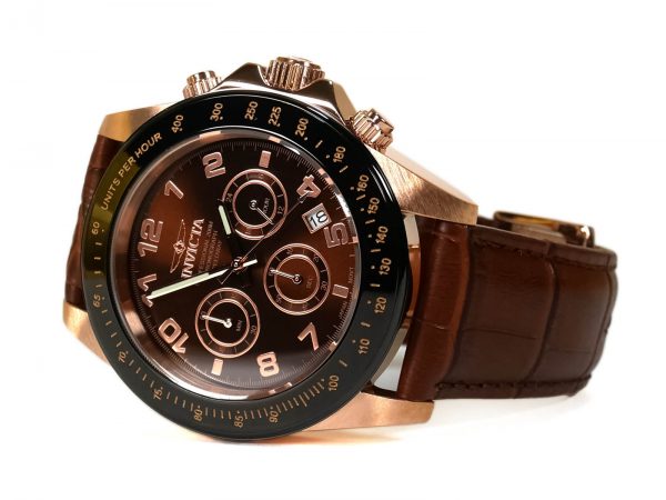 Invicta 10712 Speedway Gold Ion-Plated Stainless Steel Watch with Brown Leather Band