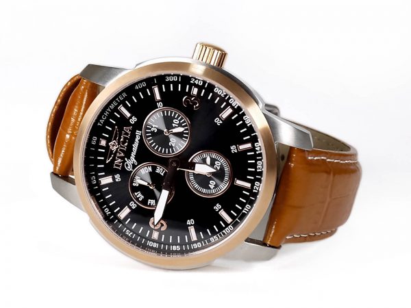 Invicta 7340 Signature II Multi-Function Black Dial Rose Gold-tone Brown Leather Mens Watch