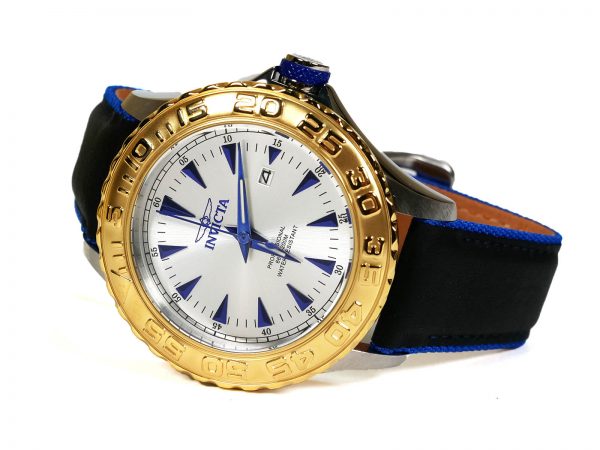 Invicta 12615 Pro Diver Stainless Steel Watch With Black-Blue Leather Strap